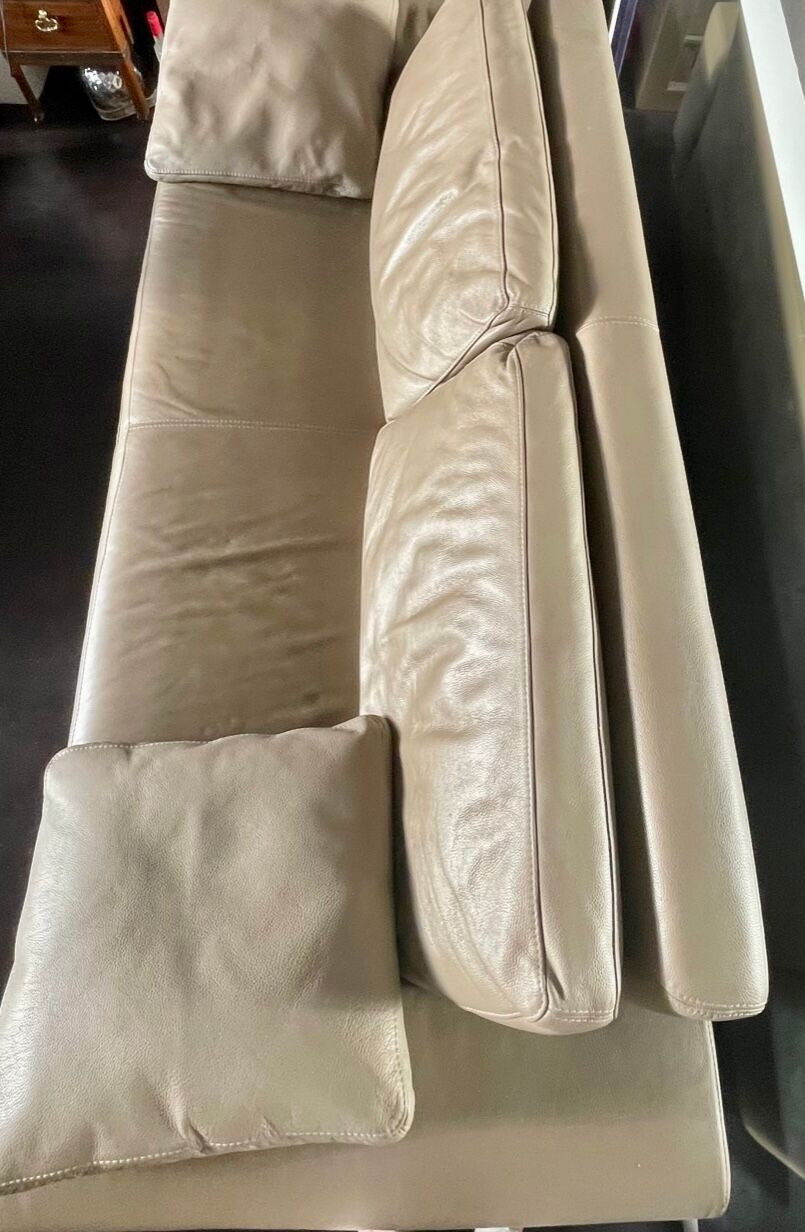 Casa Nova Madison 3 seater sofa in dove leather, metal base, smooth seat