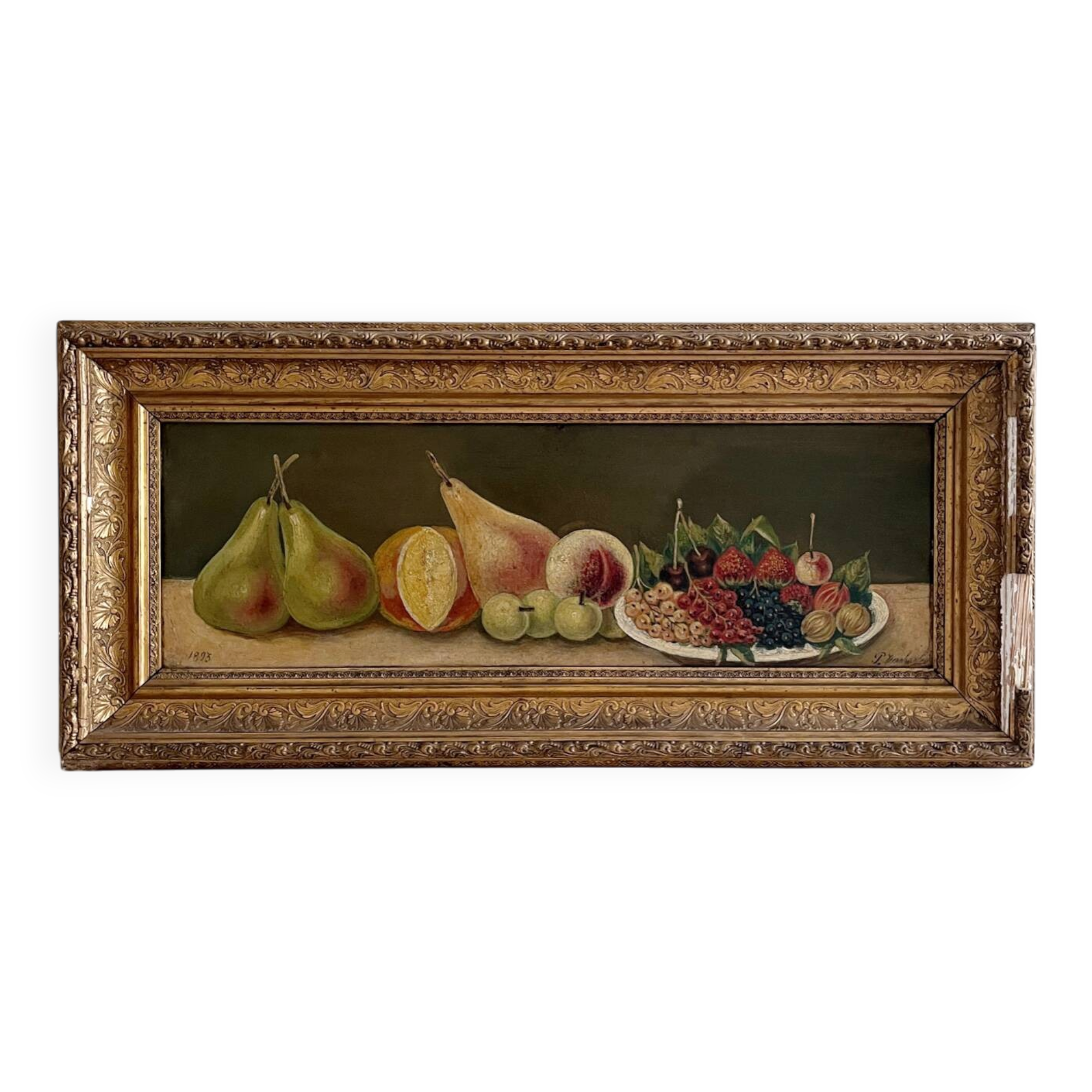 Old oil painting still life Flemish fruits
