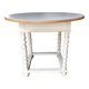 Antique round table refurbished in cerused white, with twisted legs.