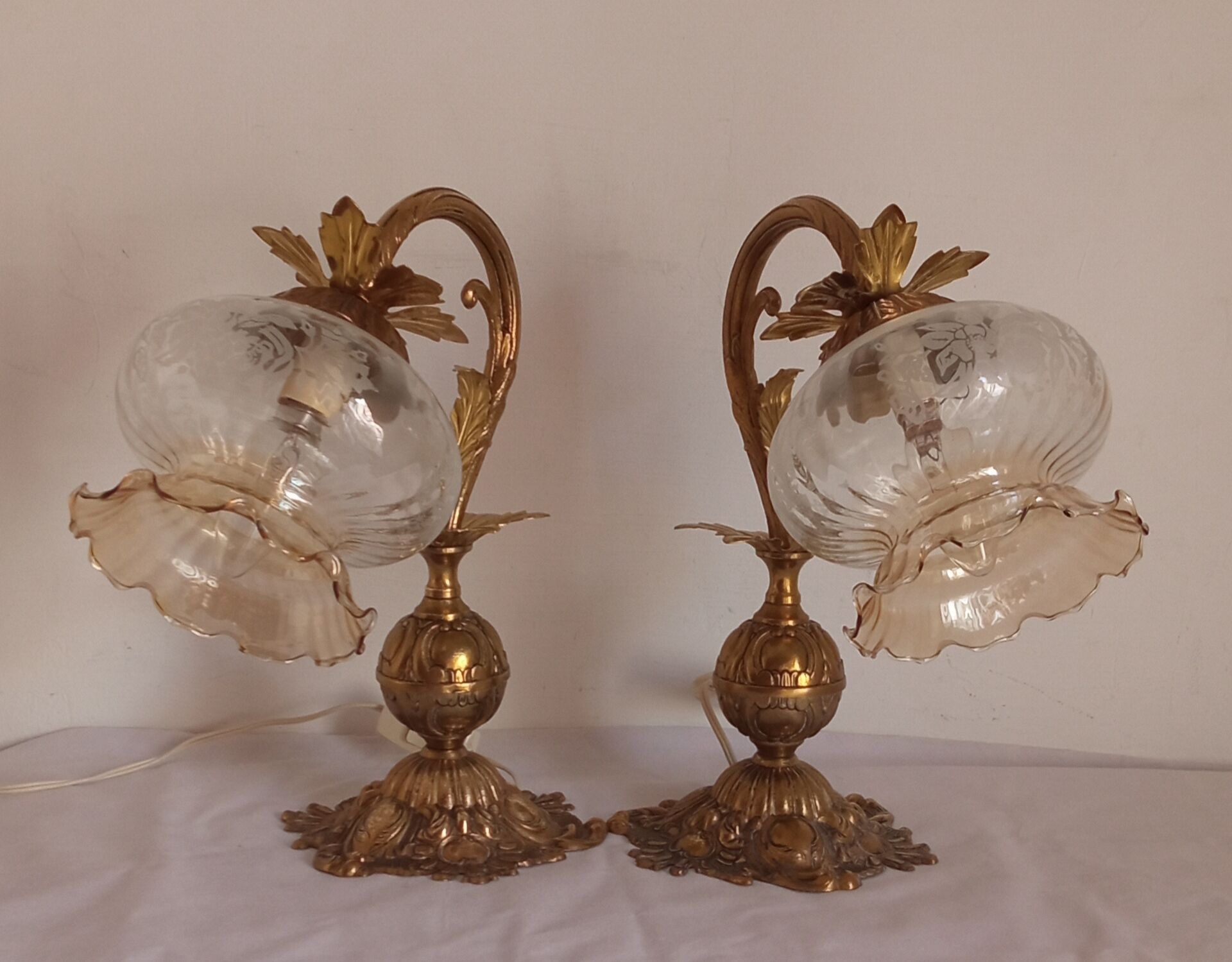 Pair of bronze gooseneck lamps