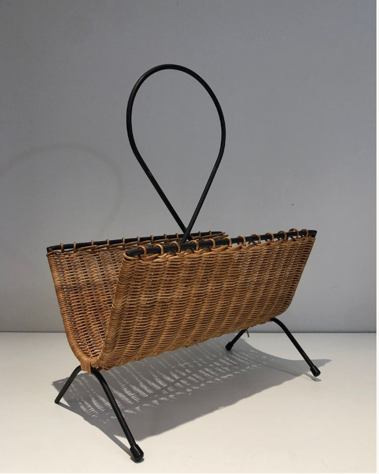 Rattan and black lacquered metal magazine racks