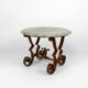 Art Deco round pedestal table in marble and wrought iron, circa 1940