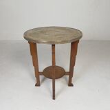 Table Art Déco avec plateau en laiton, Amsterdam School, années 1930