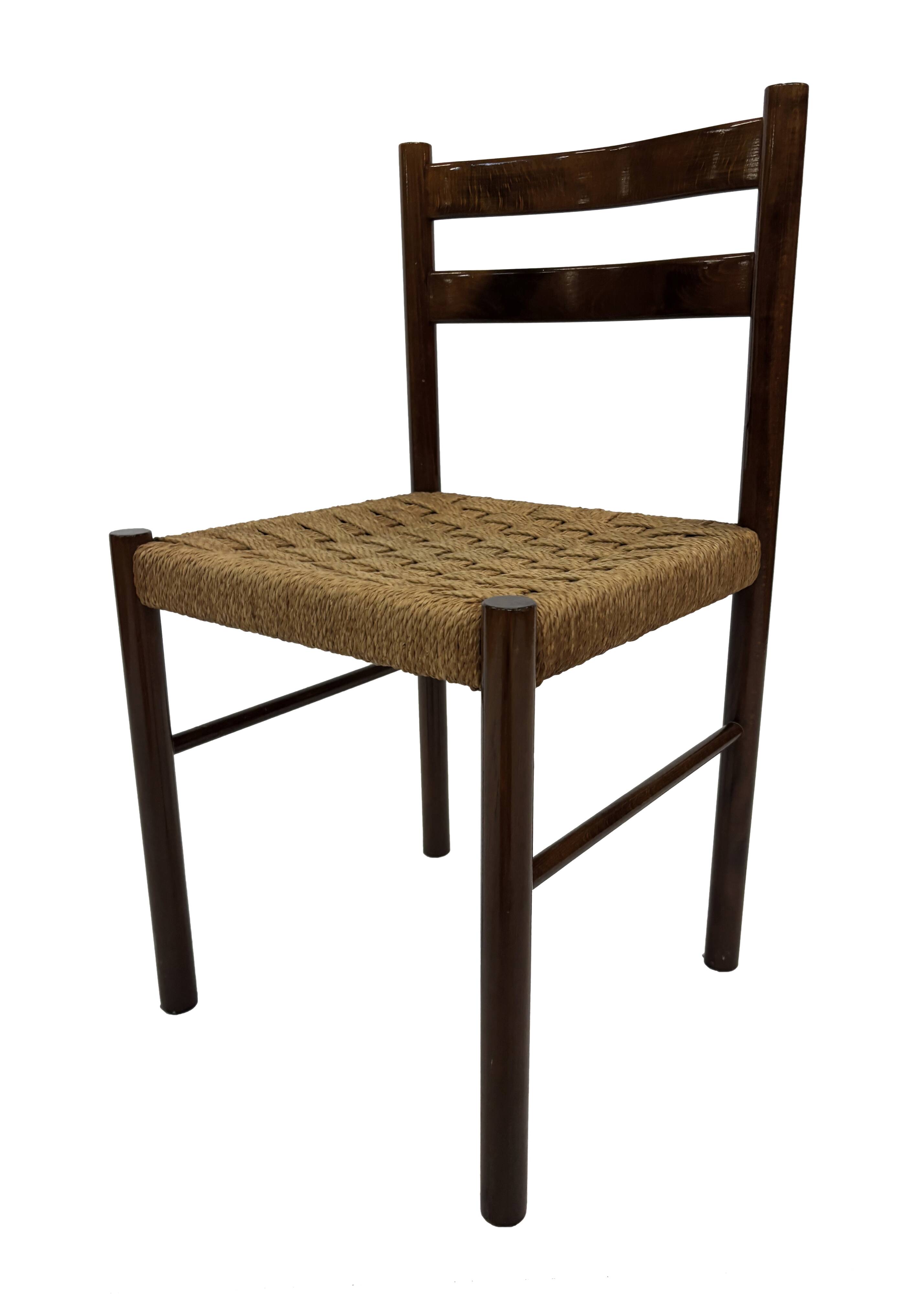 Vintage chair from the 70s minimalist design in wood and paper cord