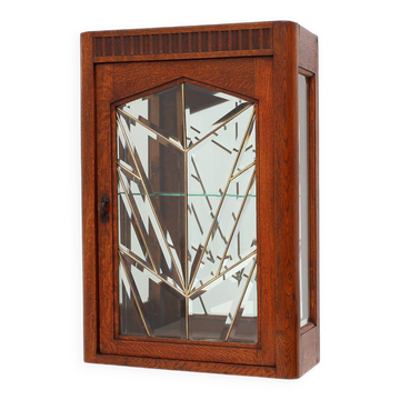 Armoire Art déco française en chêne avec verre plombé biseauté, vers 1920