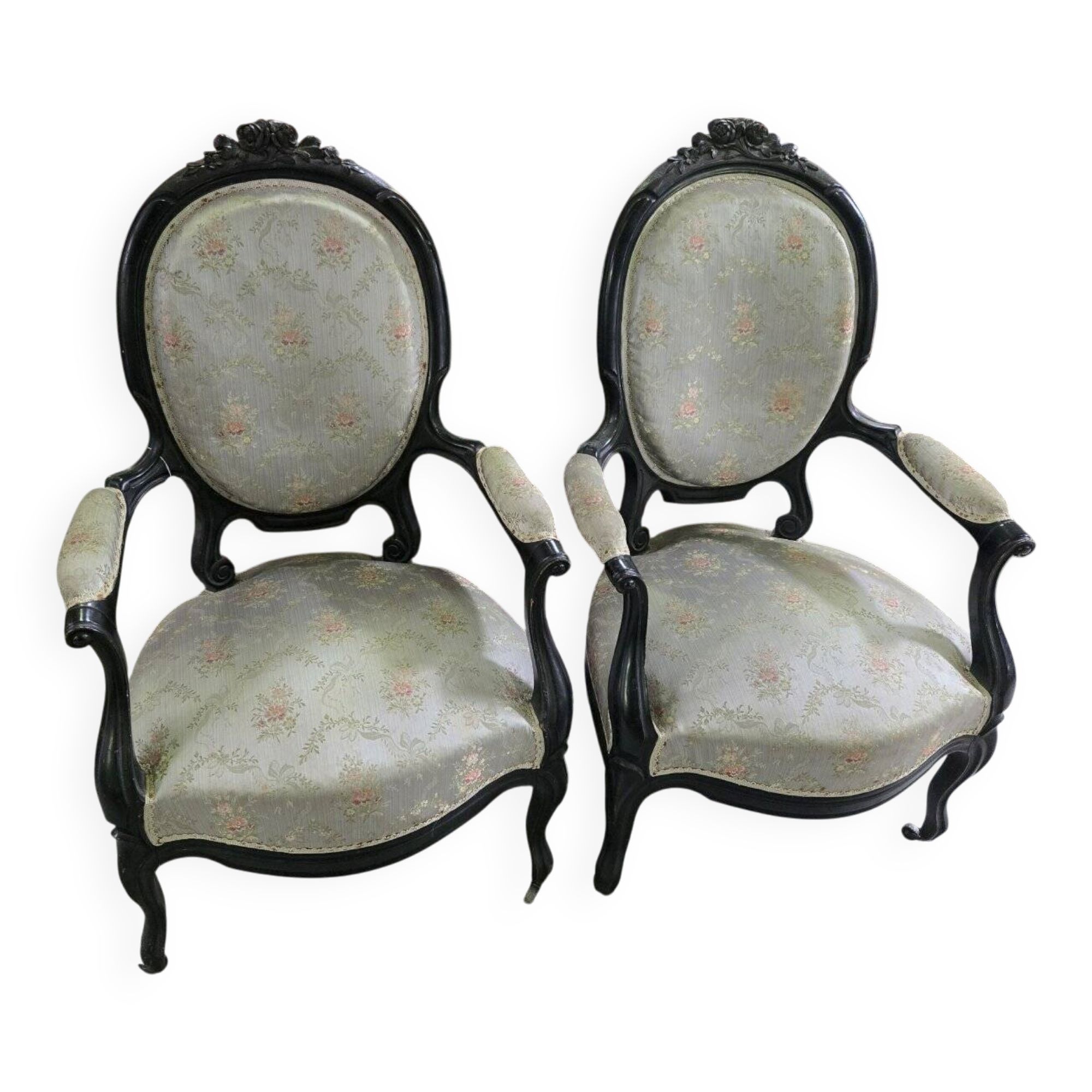 pair of Napoleon III armchairs in blackened wood circa 1850