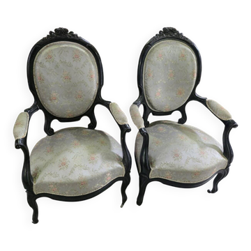 Paire de fauteuils époque Napoléon III en bois noirci, vers 1850