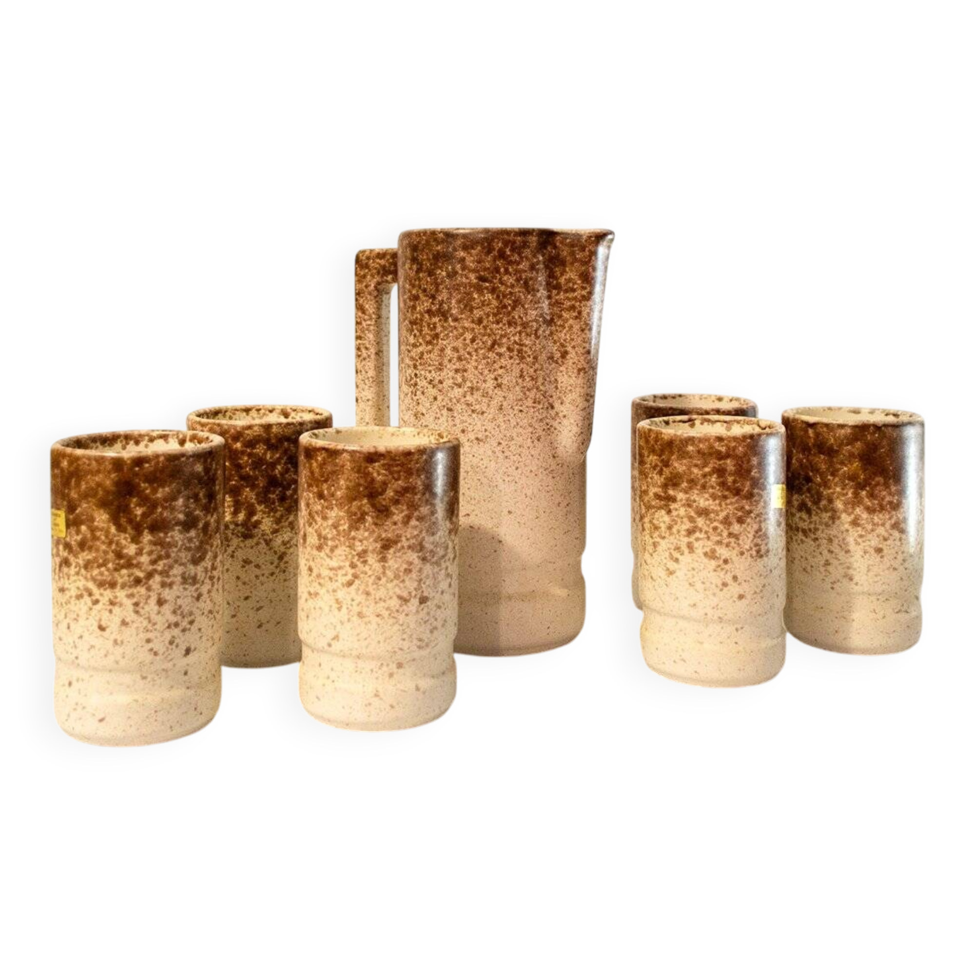 Carafe with glasses by Albino Reggiori for Società Italiana Ceramica Laveno, 1970s, set of 7.