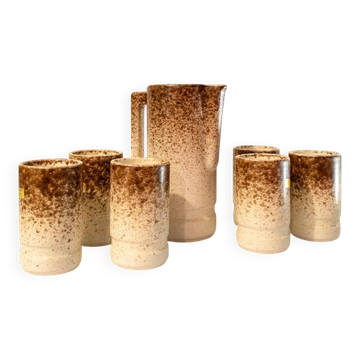 Caraffa con bicchieri di Albino Reggiori per Società Italiana Ceramica Laveno, anni '70, set di 7
