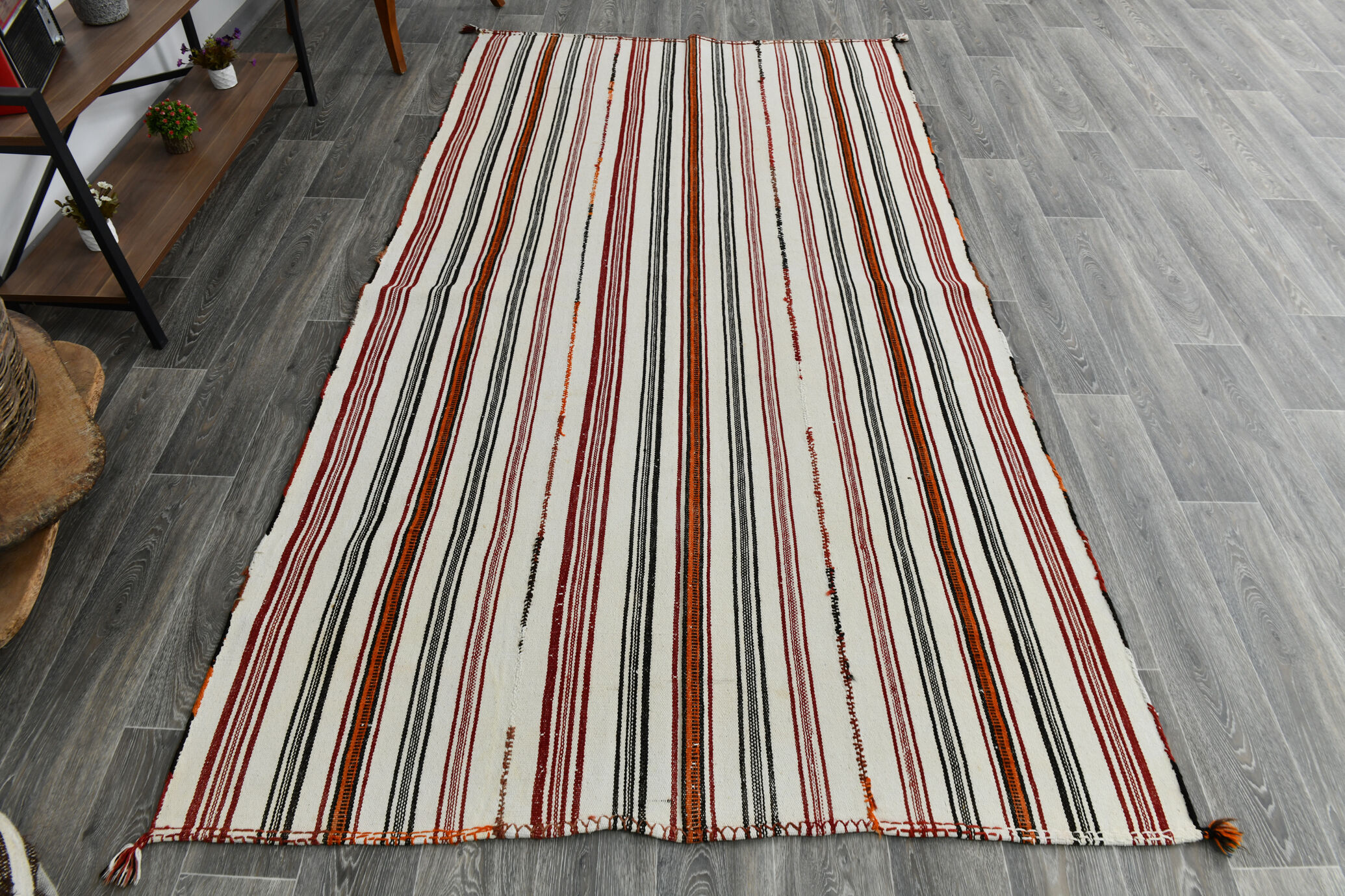 5x9 modern striped hemp rug, 148x269cm