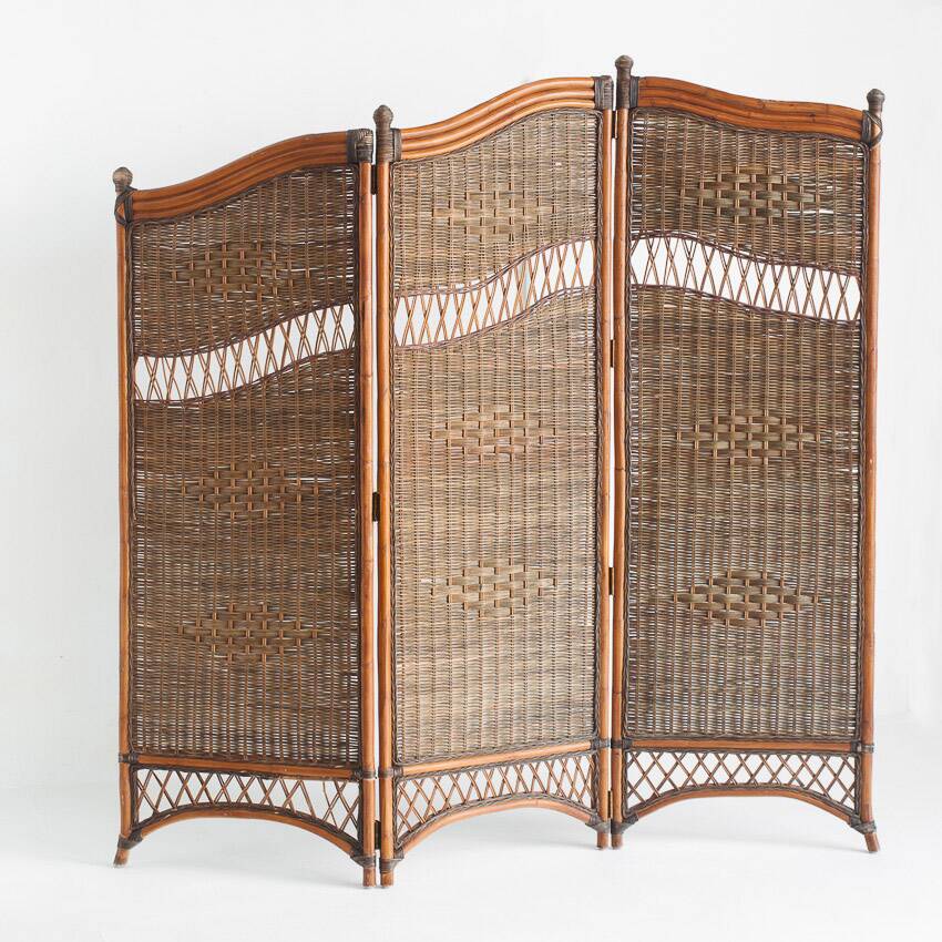 Vintage cane or rattan and wicker room divider. France, 1980s-90s