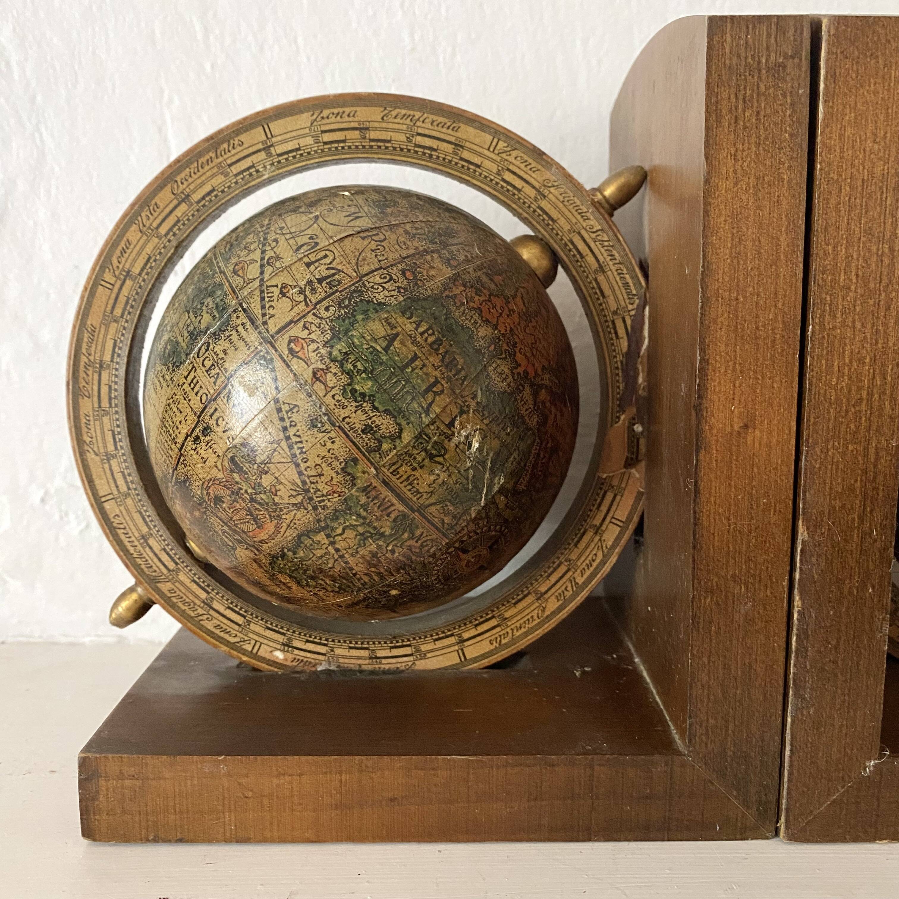 Vintage world map bookends terrestrial globes