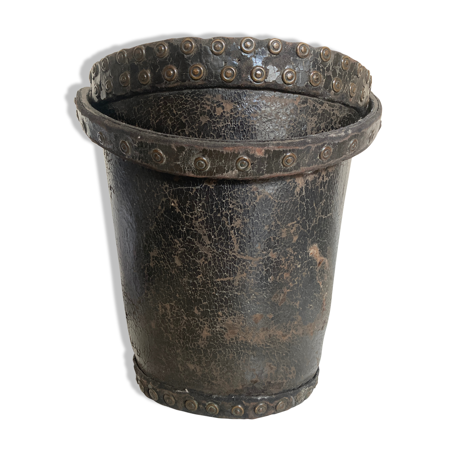 Brutalist studded leather wastepaper basket bucket 1920
