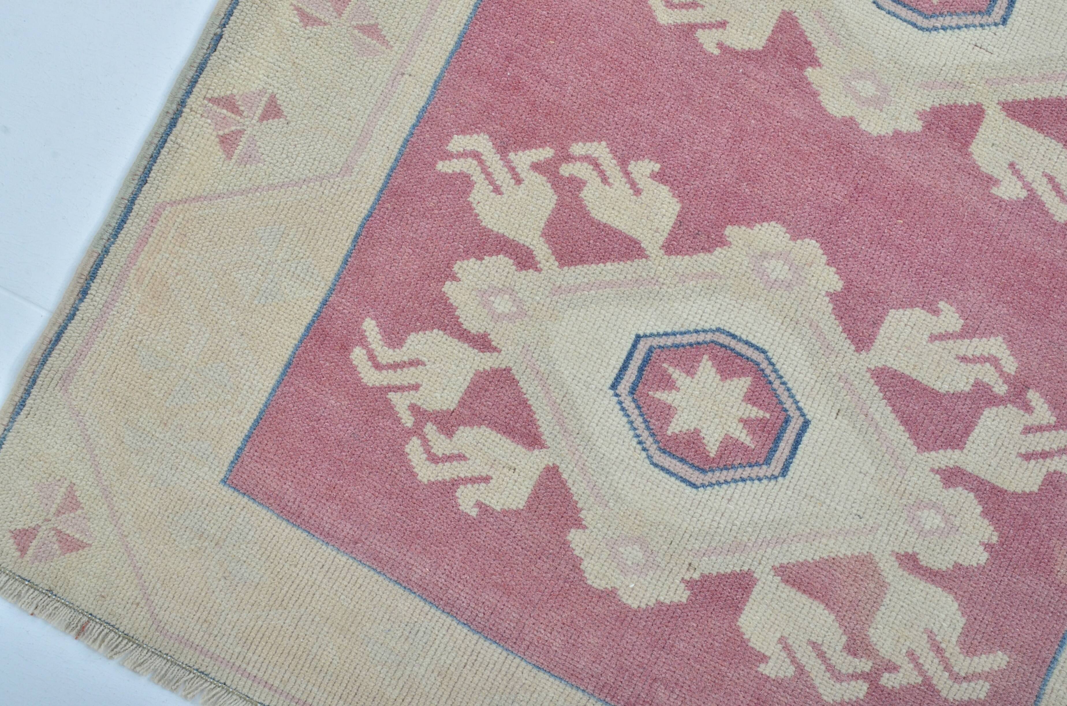 Tapis de couloir Oushak floral vintage noué à la main sku 3349