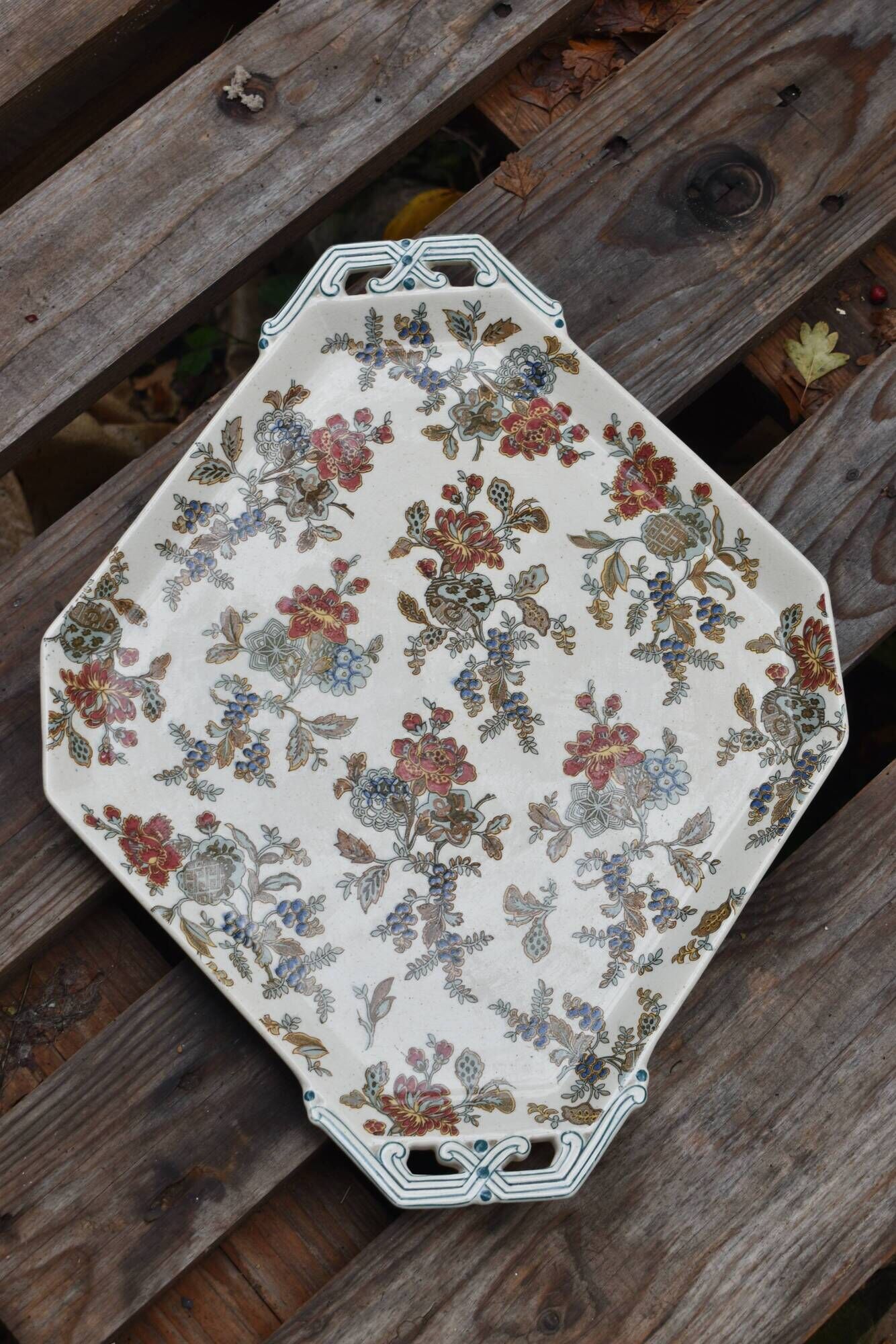 Old hexagonal plate Sarreguemines model Hanoi 19th century