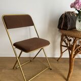 Vintage folding chair lafuma with brown checkered fabric