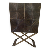 Contemporary cabinet bar in straw marquetry and solid brass.