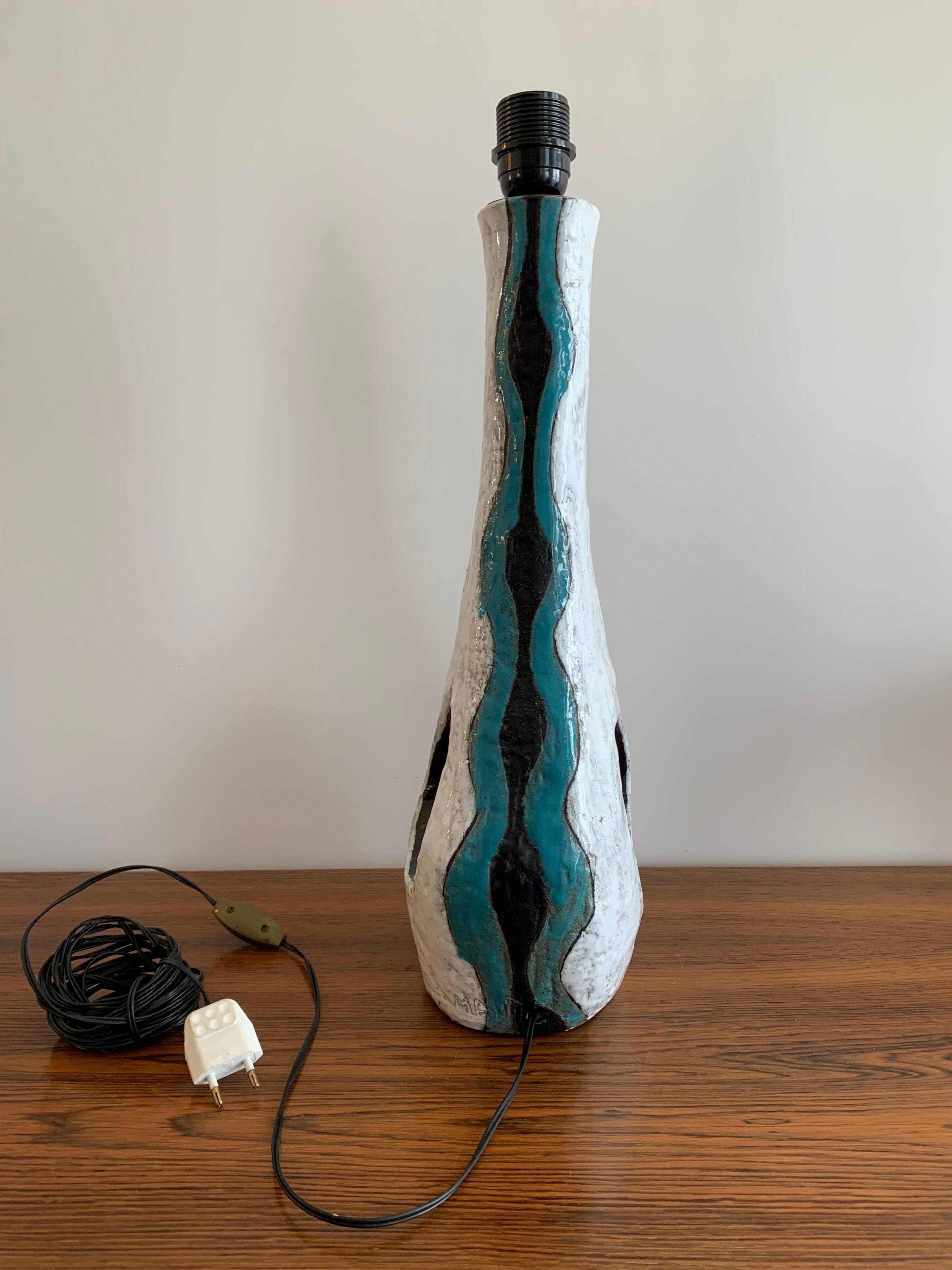 Asymmetrical ceramic lamp Vallauris France 1950, signed, unique