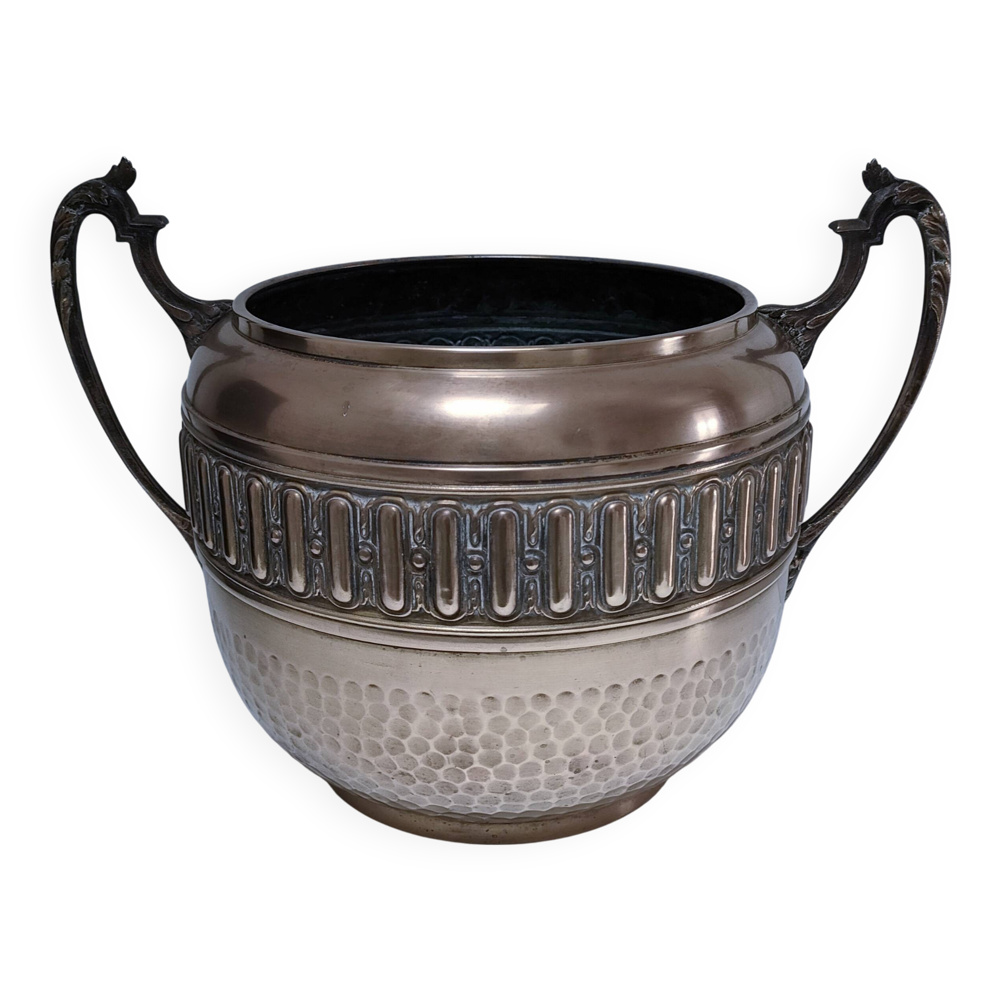 Large art deco stamped brass planter