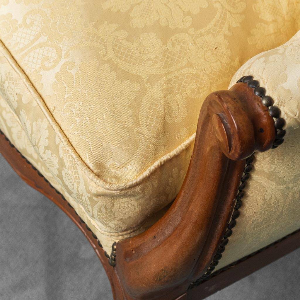 Coppia di poltrone stile luigi filippo legno tessuto giallo xix