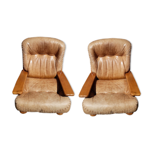 deux fauteuils cuirs, années 70