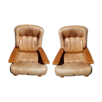 Deux fauteuils cuirs, années 70