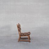 Brutalist mid-century low wooden lounge chair