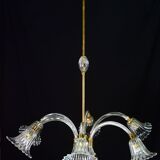 Amazing 6 light Art Deco Murano glass and brass chrome chandelier by Barovier