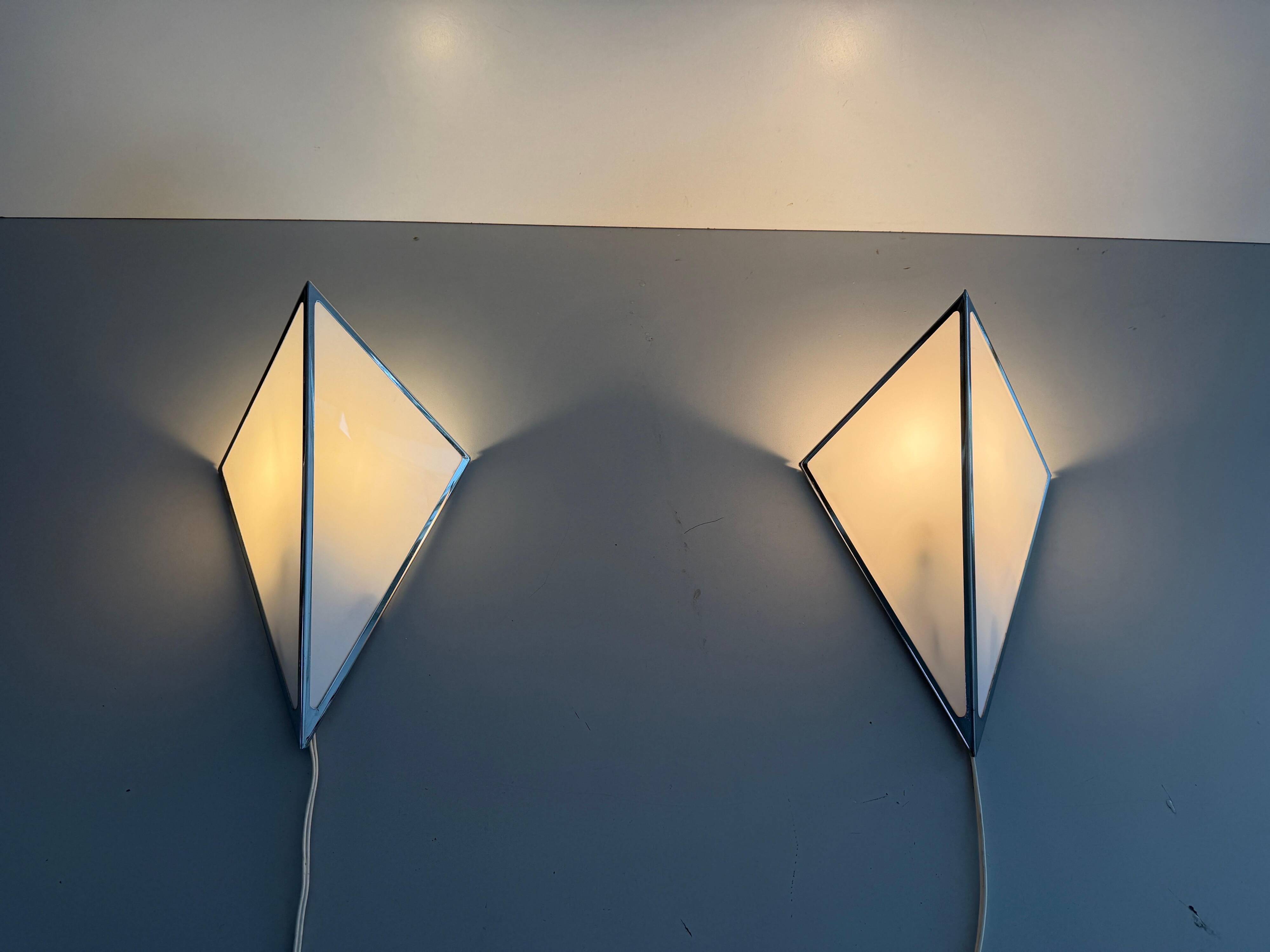 Pair of opal glass wall lights with an aluminium body, 1980s, Germany