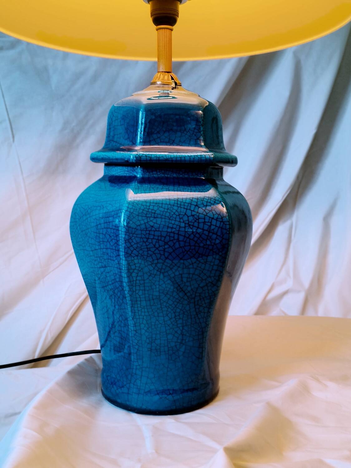 2 blue crackle ceramic desk lamp bases, 1950s