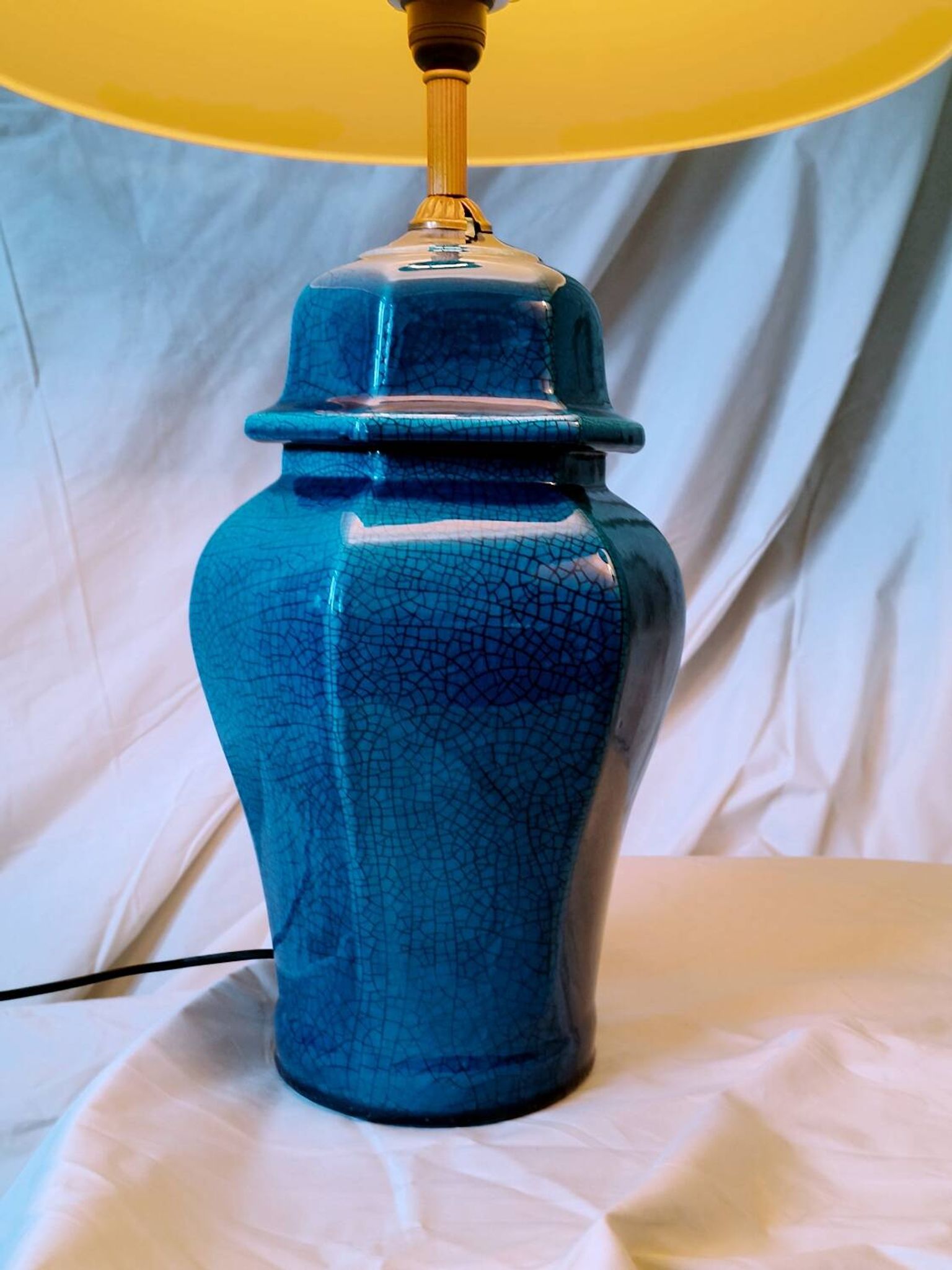 2 blue crackle ceramic desk lamp bases, 1950s