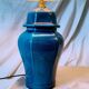 2 blue crackle ceramic desk lamp bases, 1950s