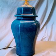 2 blue crackle ceramic desk lamp bases, 1950s