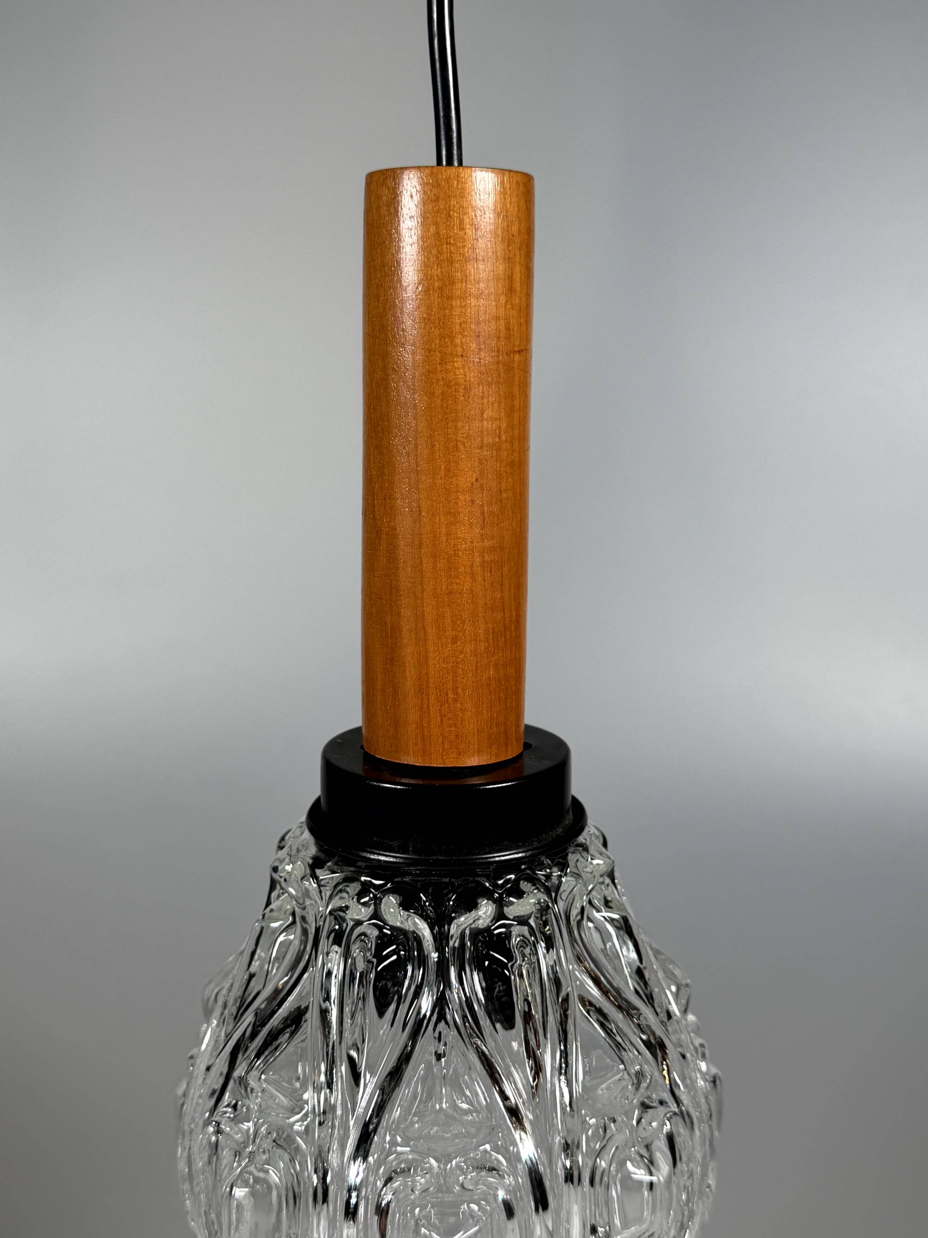 1960s 1970s Ceiling Lamp Pendant Lamp in Teak & Glass Mid Century Space Age