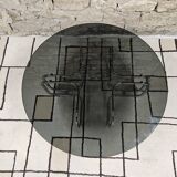 Round chrome coffee table with smoked glass