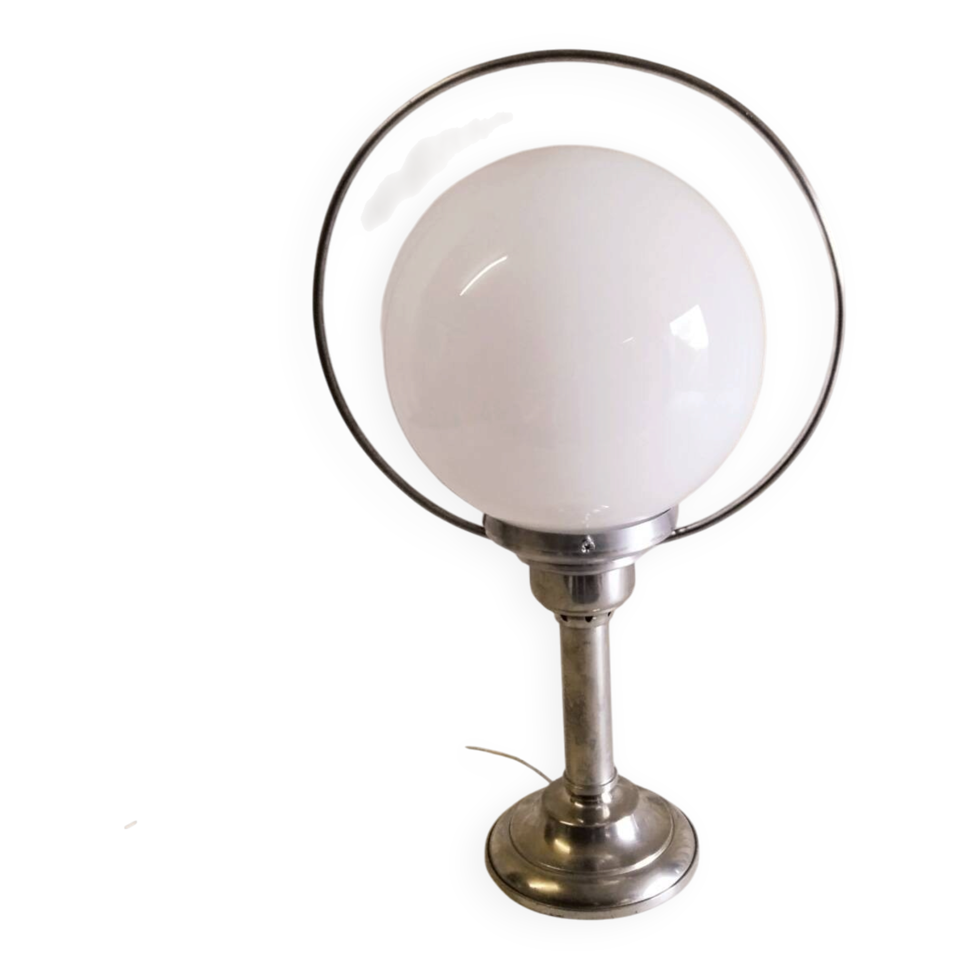 Table lamp in tin and opaline globe - mid 20th century