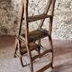 Chaise échelle de bibliothèque en chêne français antique – Tabouret escamotable