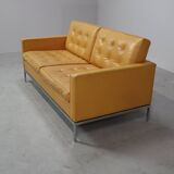 Florence Knoll two-seater sofa in mustard yellow leather, 1970