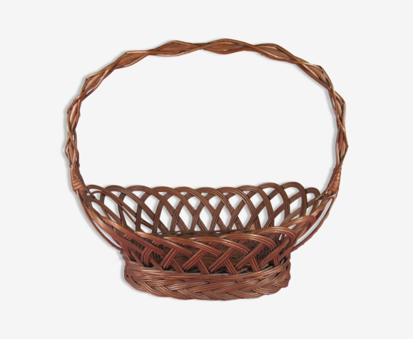 Corbeille à fruits, panier en osier tressé sur pied Vannerie Art populaire du XX ème