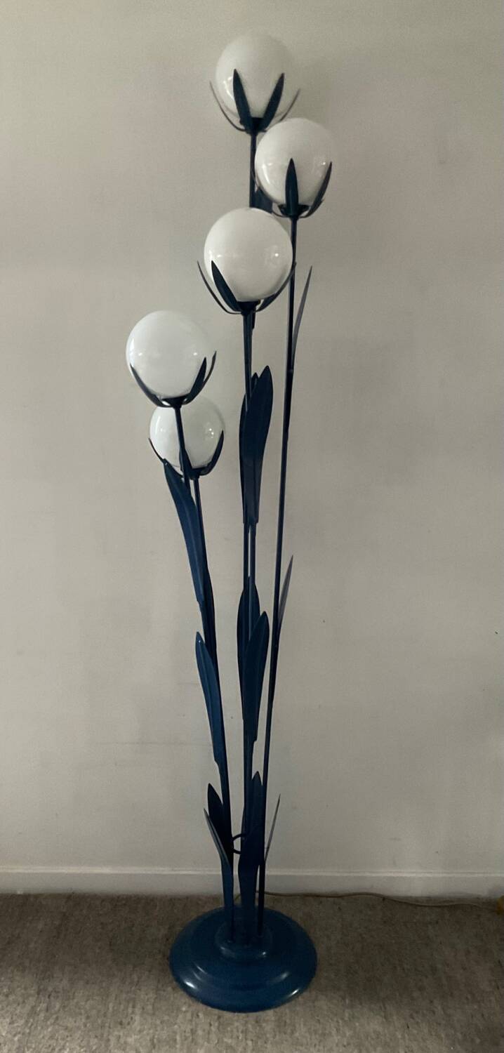 Vintage floor lamp 5 lamps in opaline and blue metal