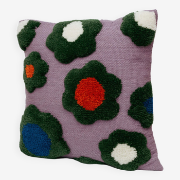 Housse de coussin en laine fait main green flower 45 x 45 cm