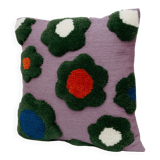 Handmade wool cushion cover green flower 45 x 45 cm