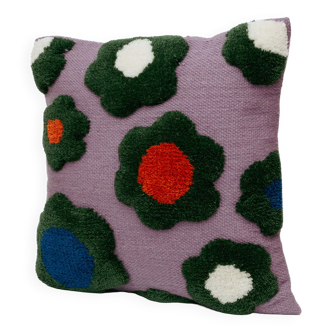 Handmade wool cushion cover green flower 45 x 45 cm