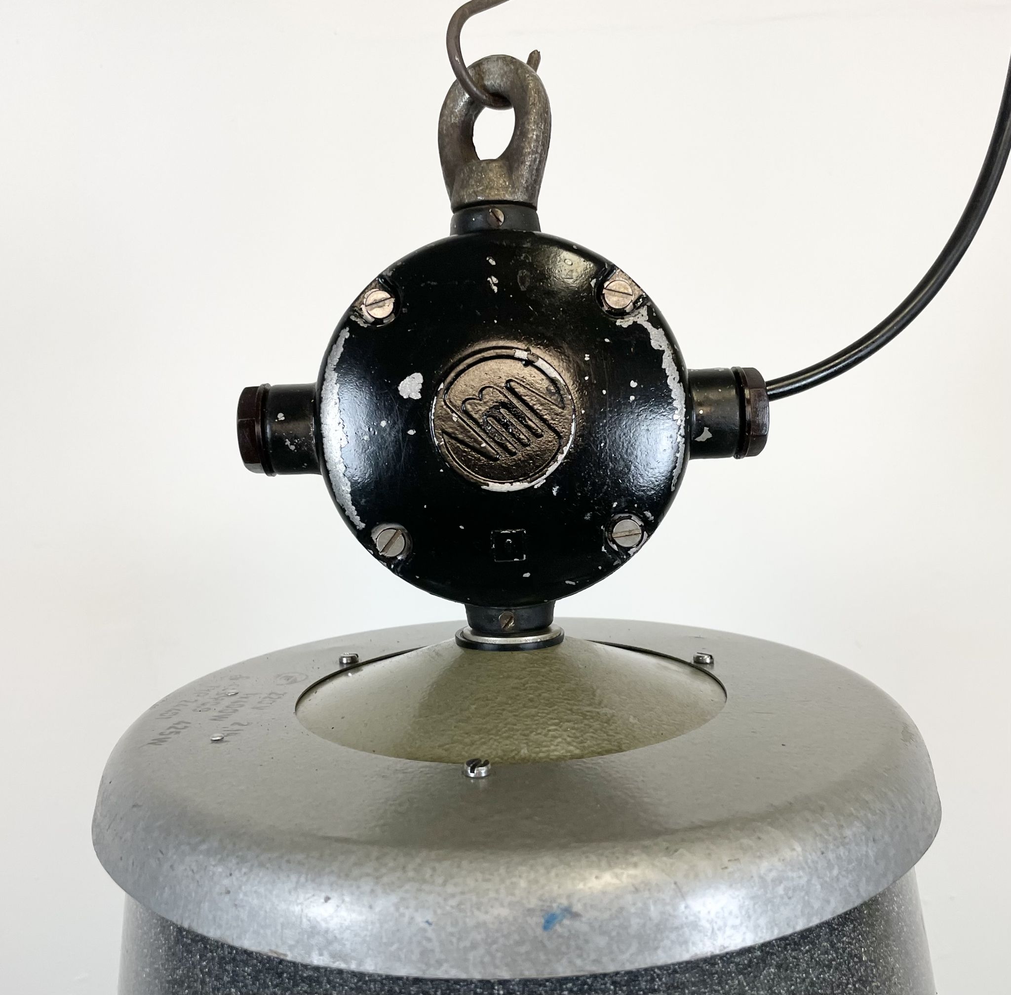 Large Grey Enamel Industrial Factory Lamp from Elektrosvit, 1960s