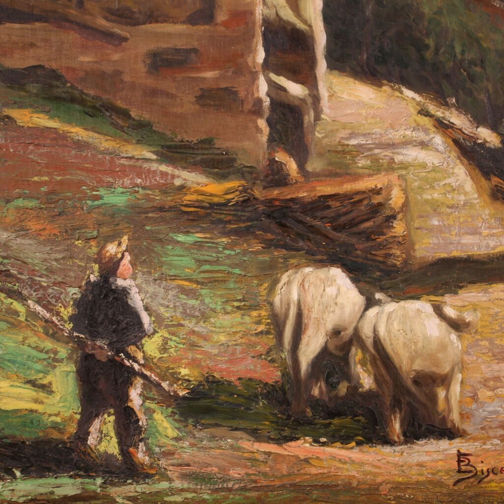 Bucolic landscape painting signed 50's