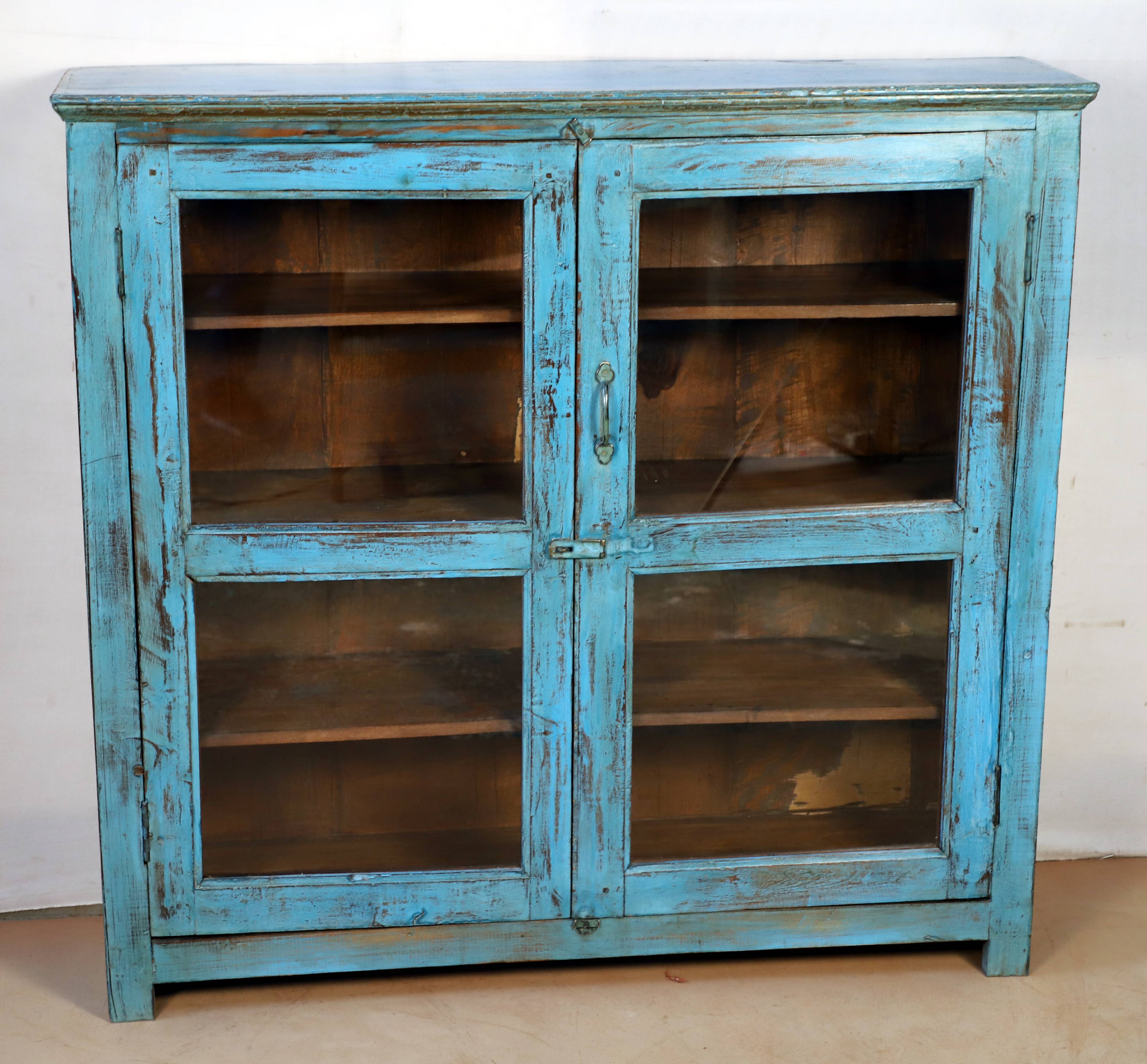 Burmese teak showcase with original blue patina