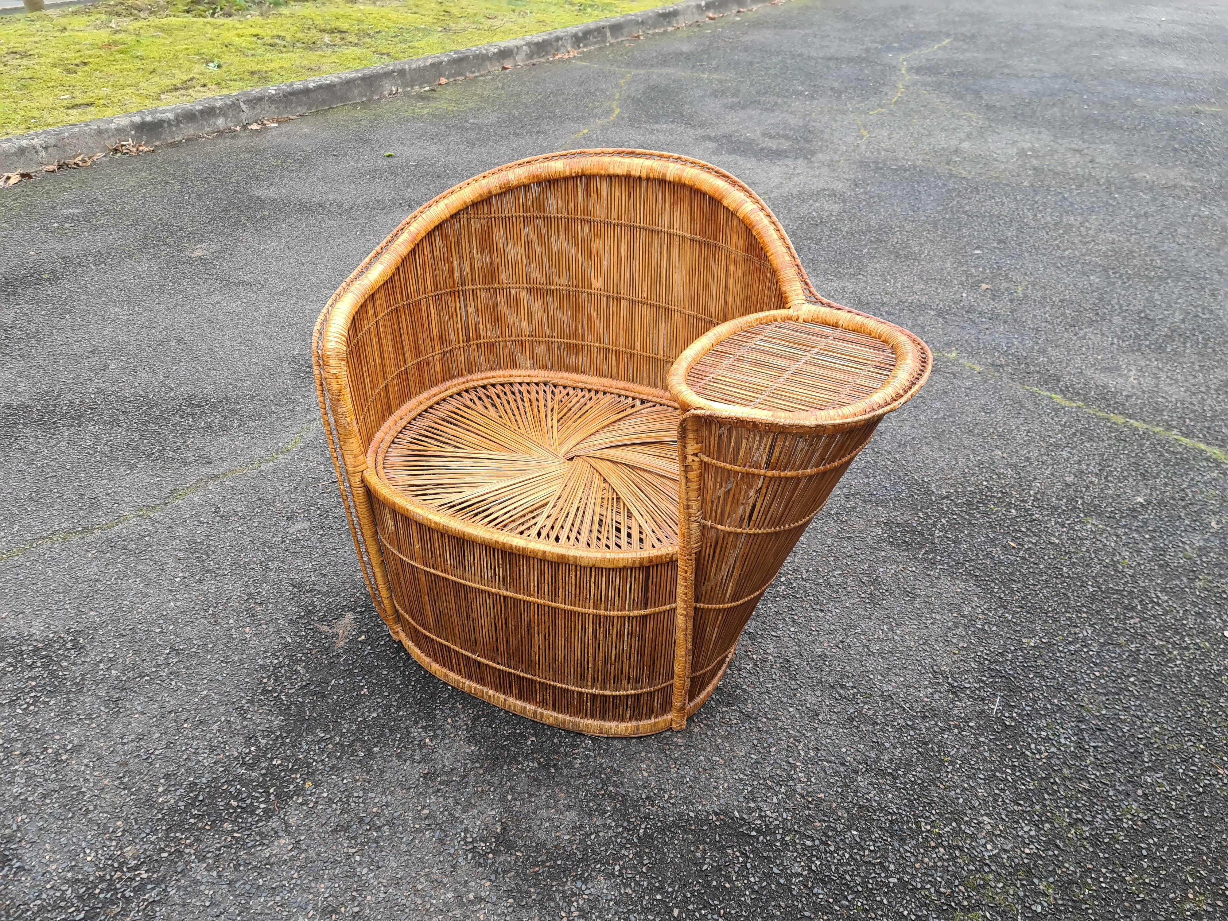 Bench rattan armchair model tablet phone 1960