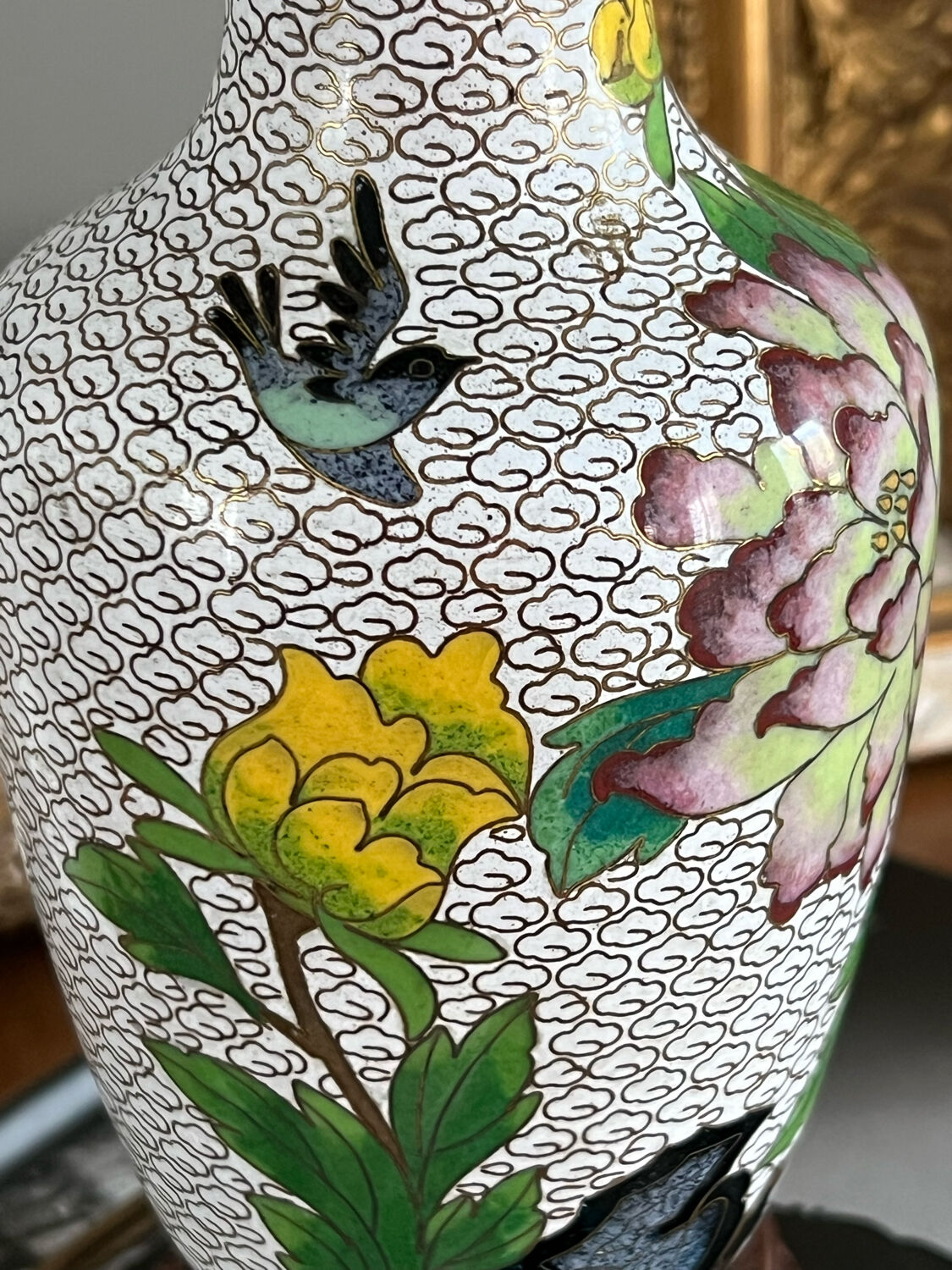 Pied de lampe ancien en émail cloisonnée