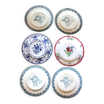 6 flat plates La Lorraine Salins Gien English Indies