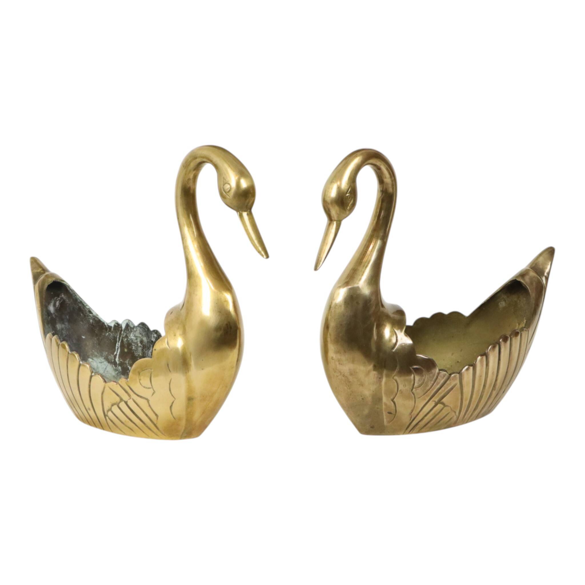 Pair of Brass Swans Jardinières Flowerpot Vintage 31cm